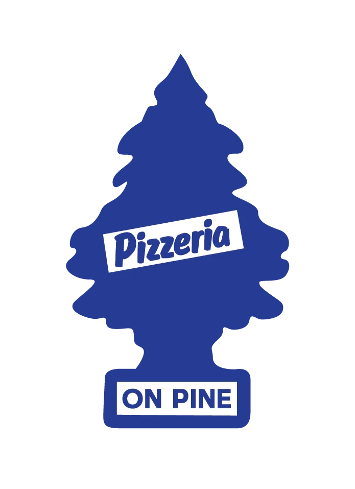 A Tree pine showing the logo of Pizzeria on Pine.