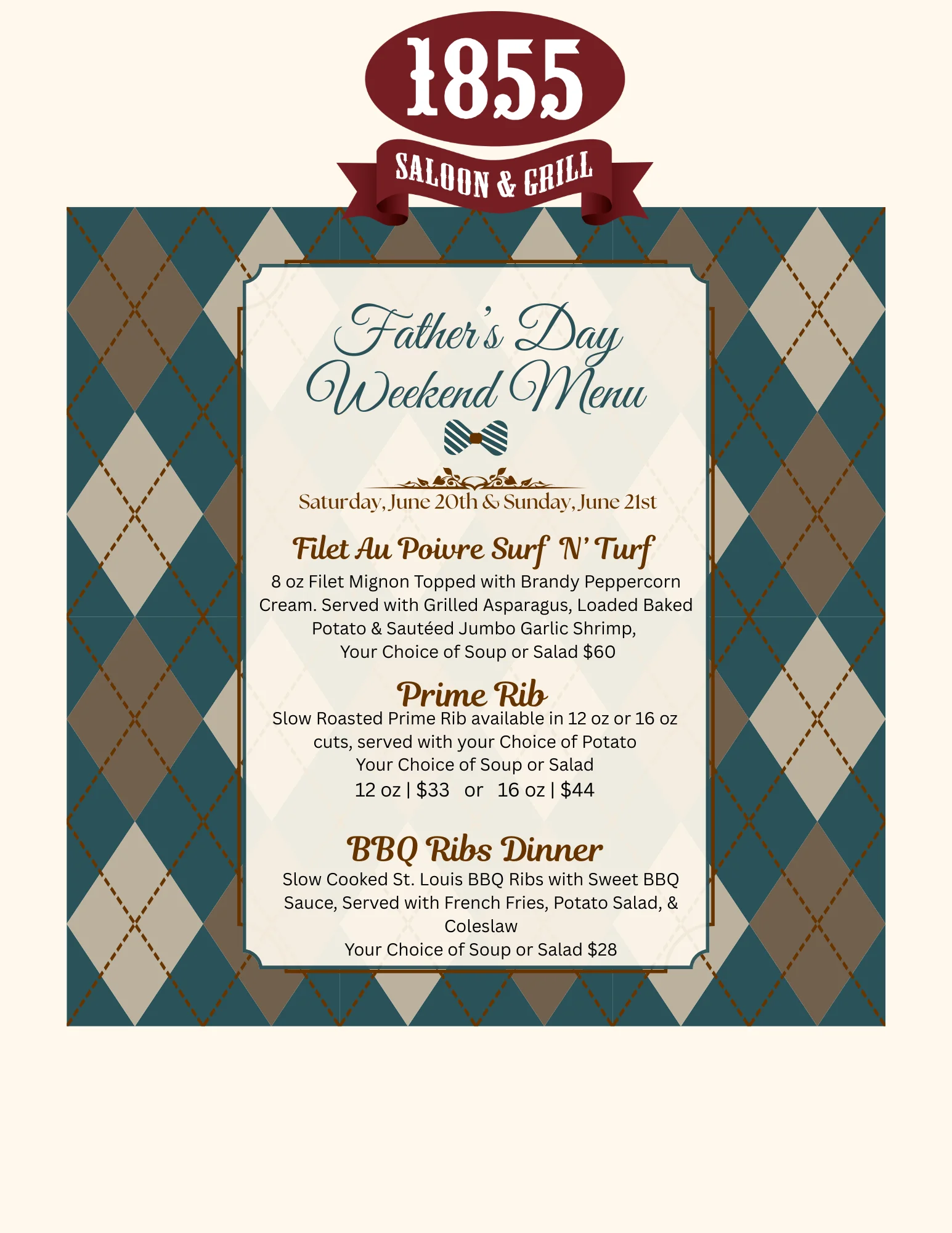 Wine tasting event invitation at 1855 Saloon & Grill