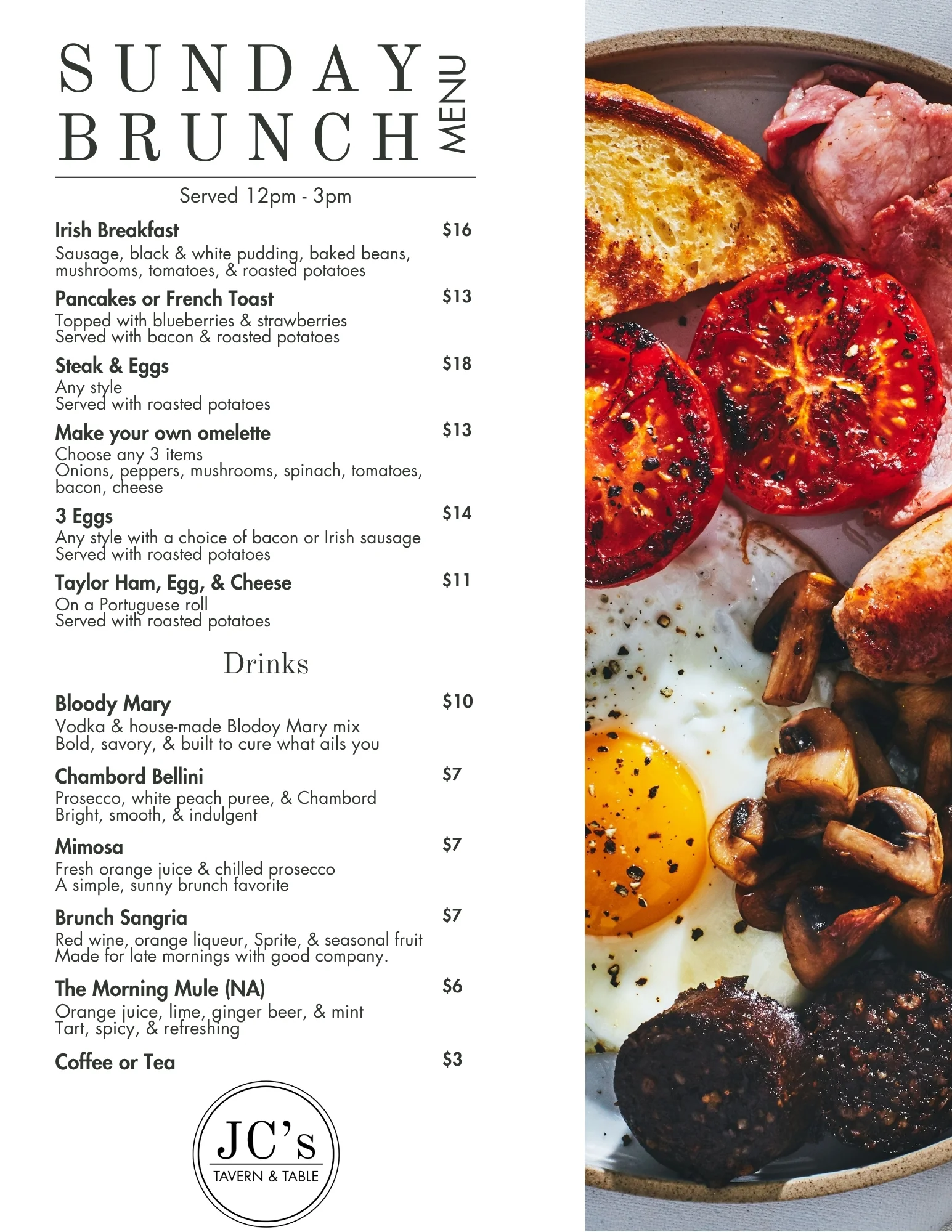 Traditional Irish breakfast with eggs and sausage