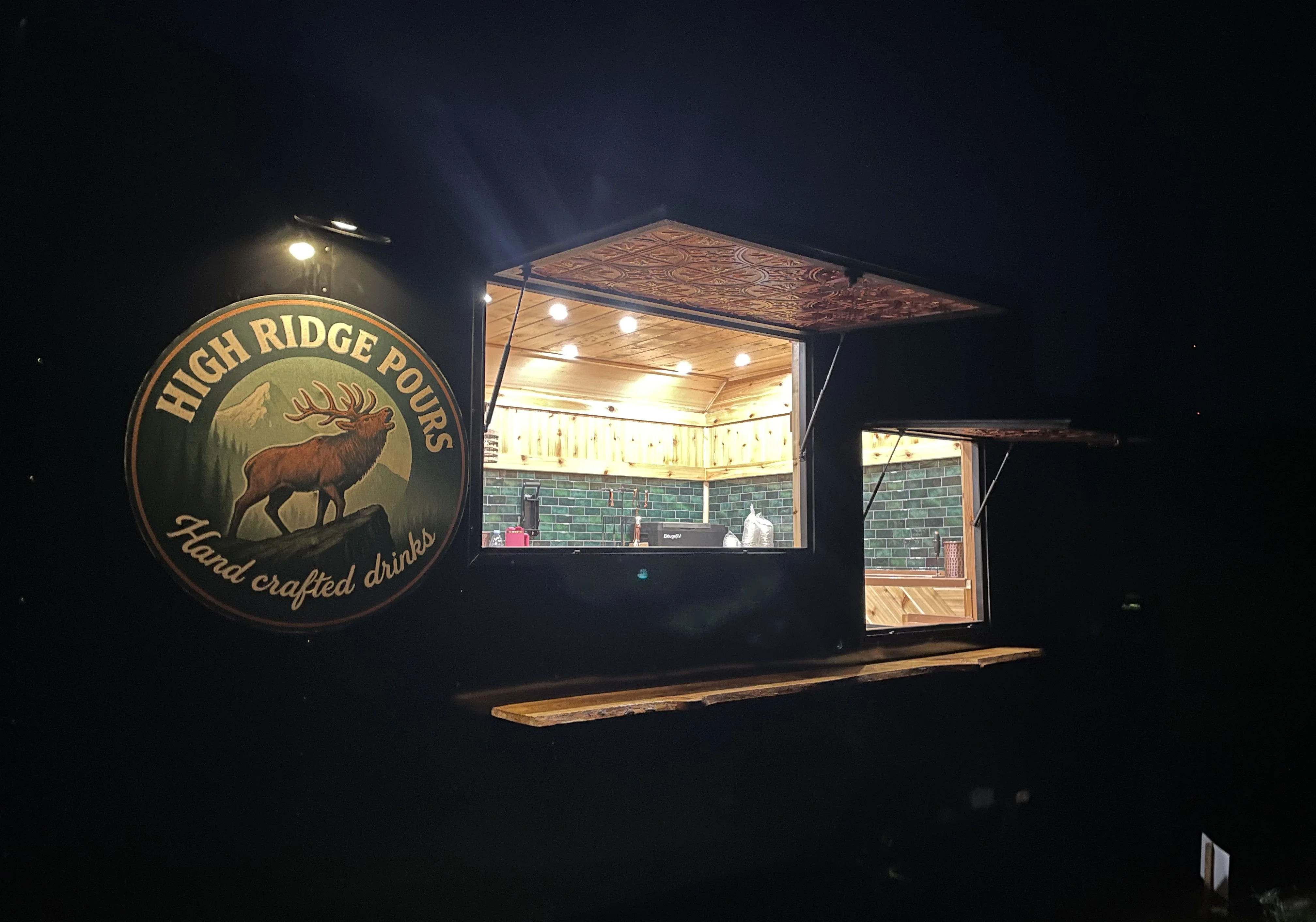Mobile bar serving handcrafted drinks at night