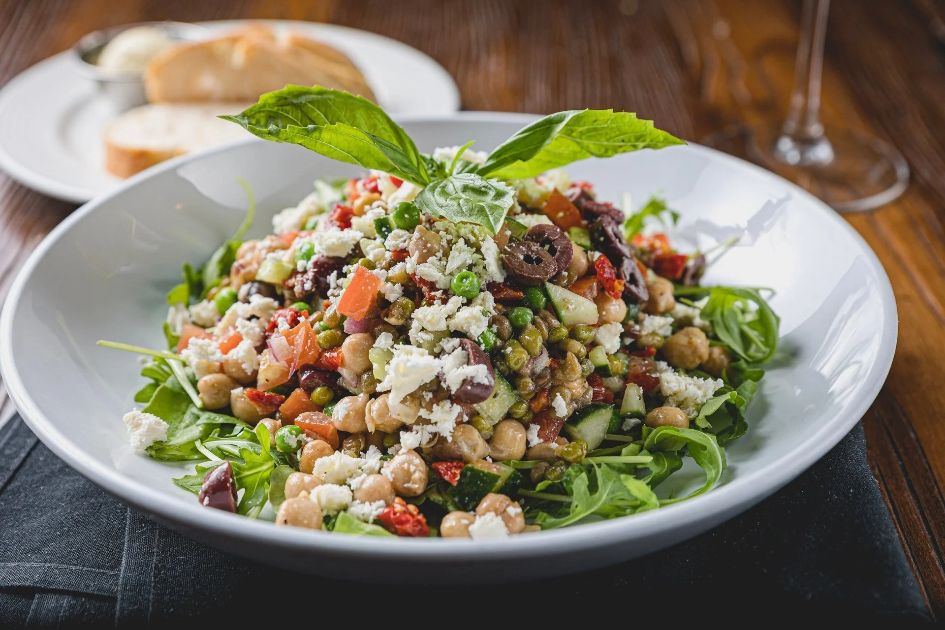 Mediterranean chickpea salad with feta and fresh herbs