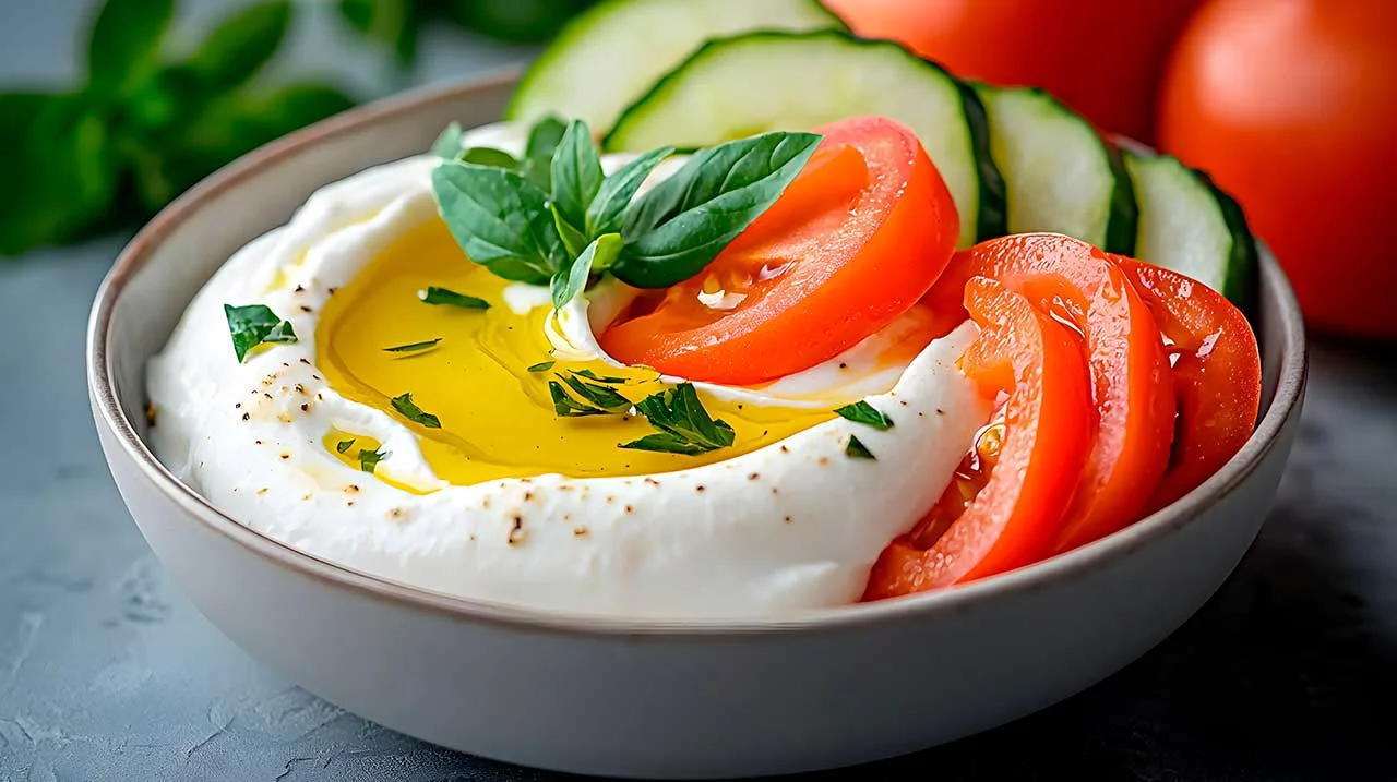 Mediterranean labneh with tomatoes and olive oil