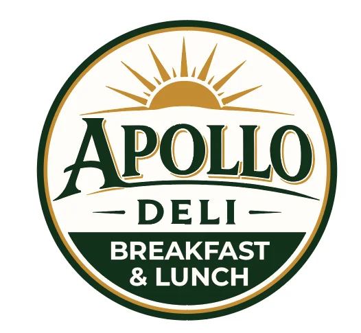 A logo featuring a sun with the text 'Apollo Deli' and 'Breakfast & Lunch' below it, surrounded by a circular design.