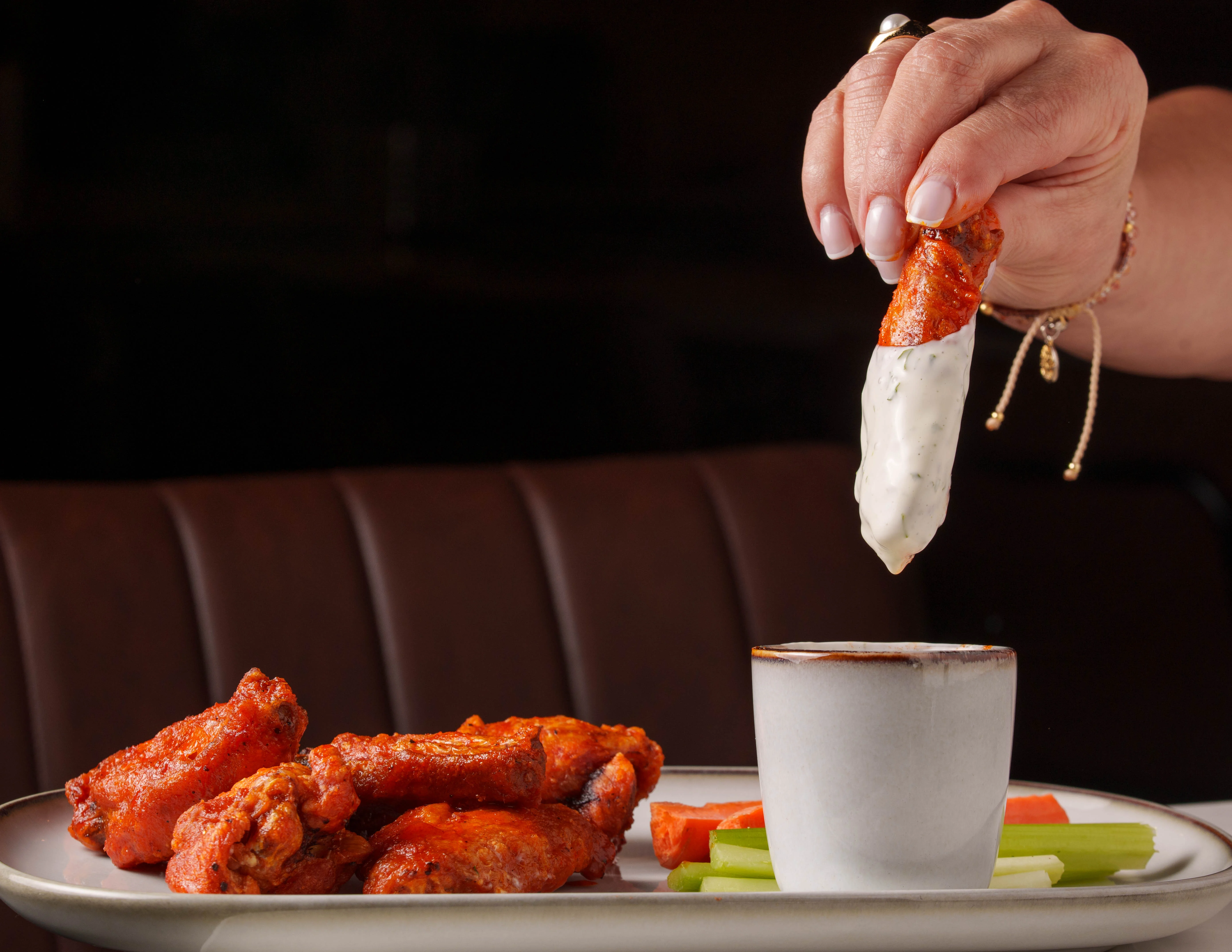 Crispy buffalo chicken wings with ranch dip