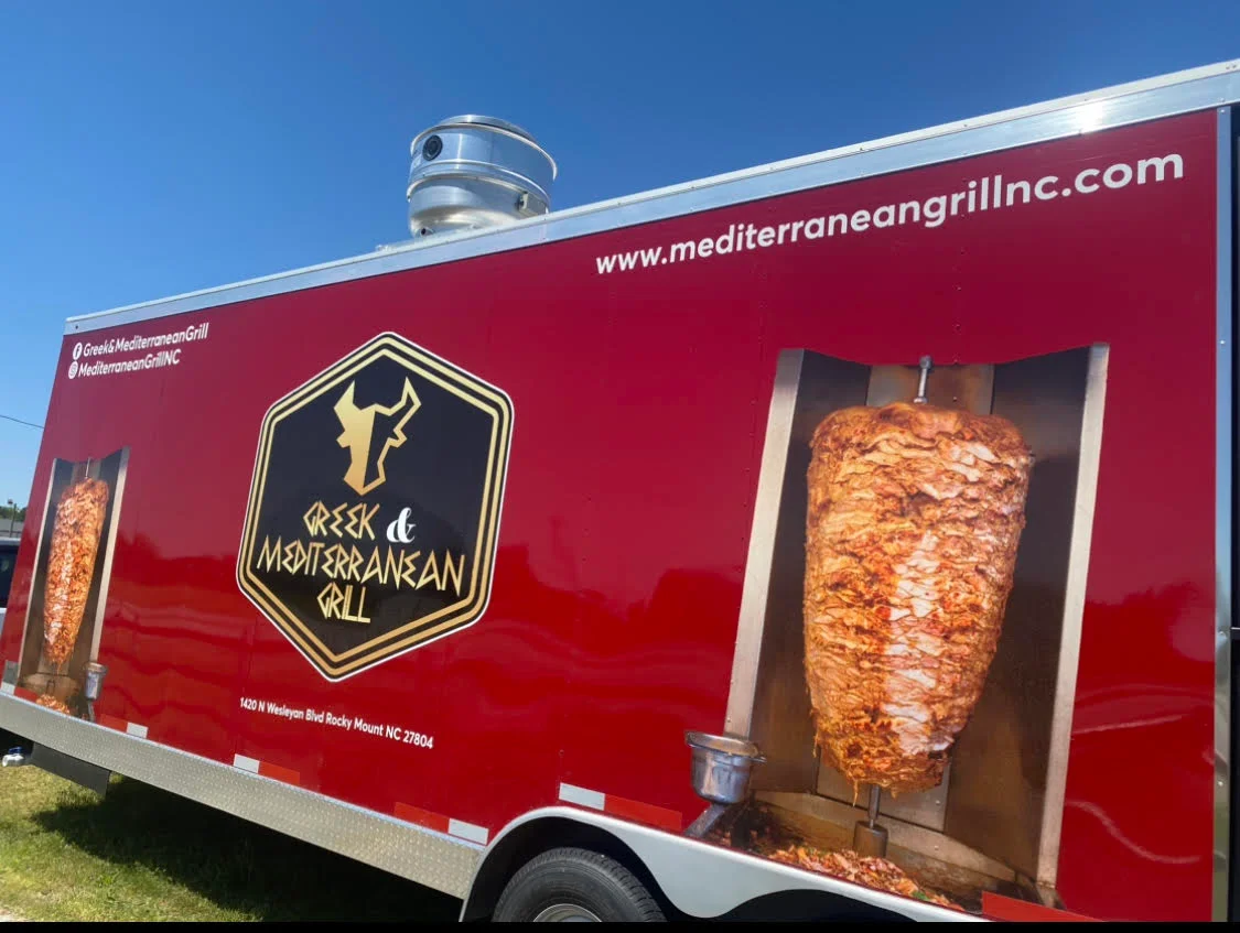 Food truck featuring Greek shawarma on display