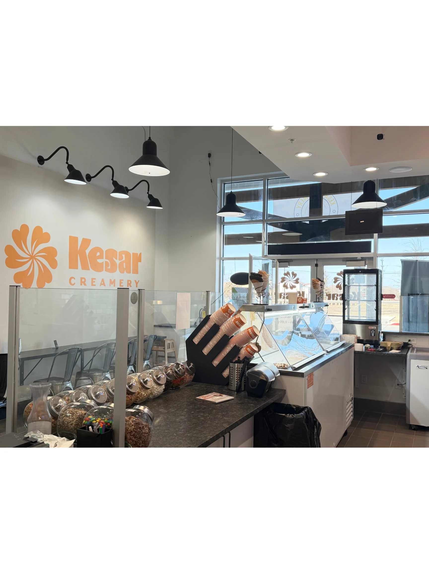 Modern ice cream shop interior with vibrant decor