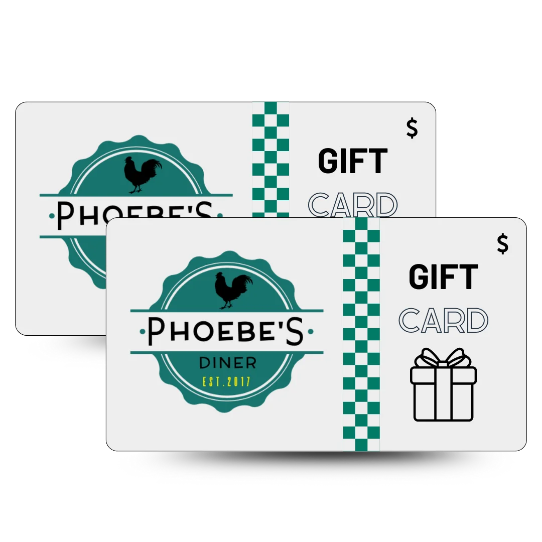 Phoebe's Diner gift card design featuring a rooster logo