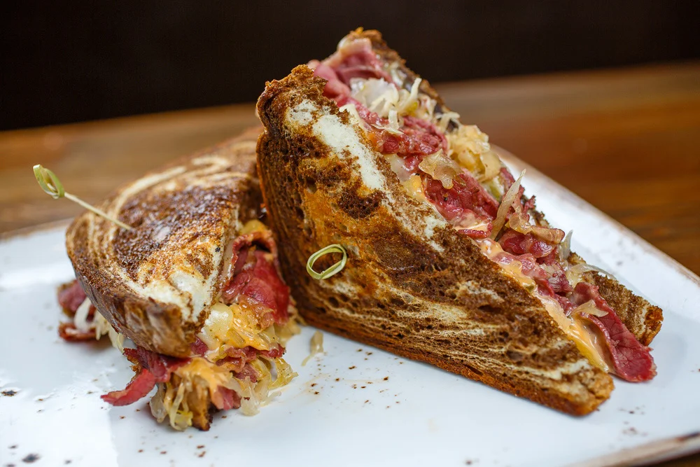 Classic Reuben sandwich with corned beef and sauerkraut