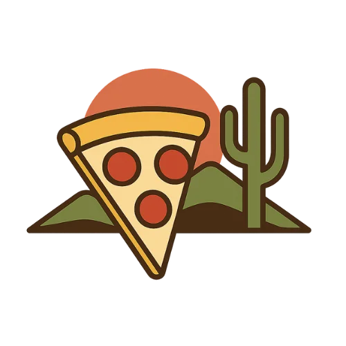 Slice of pepperoni pizza with desert landscape and cactus
