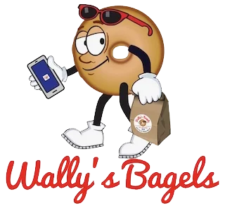 Wally's Bagels logo featuring a cartoon bagel character