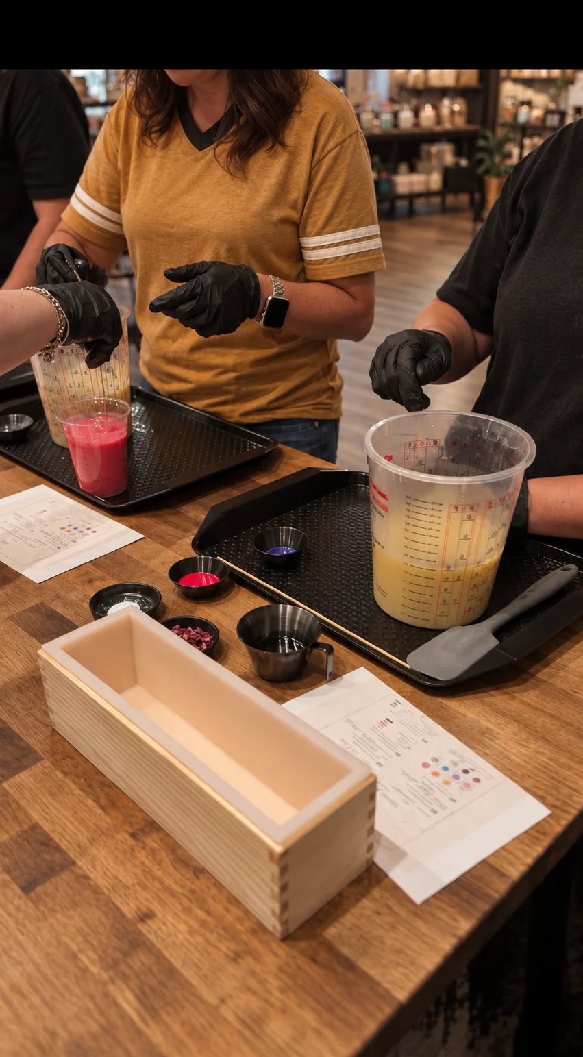 Guests making cold-process soap at a Magnolia Ritual workshop