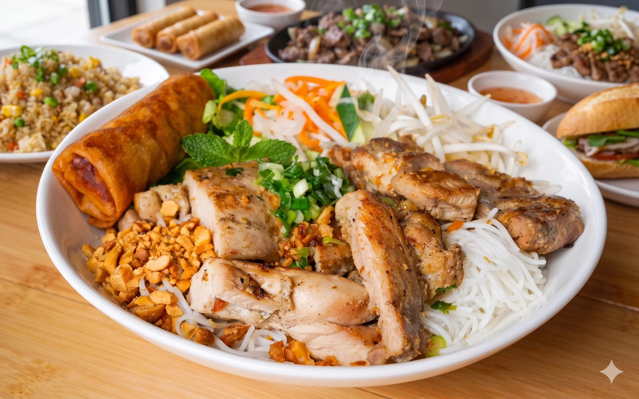 A beautifully arranged plate of gourmet food with vibrant colors.