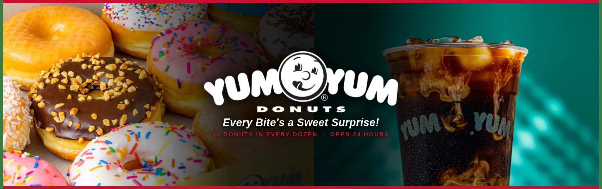 Assorted colorful donuts from Yum Yum Donuts