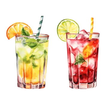 Refreshing cocktails with citrus garnishes in vibrant colors