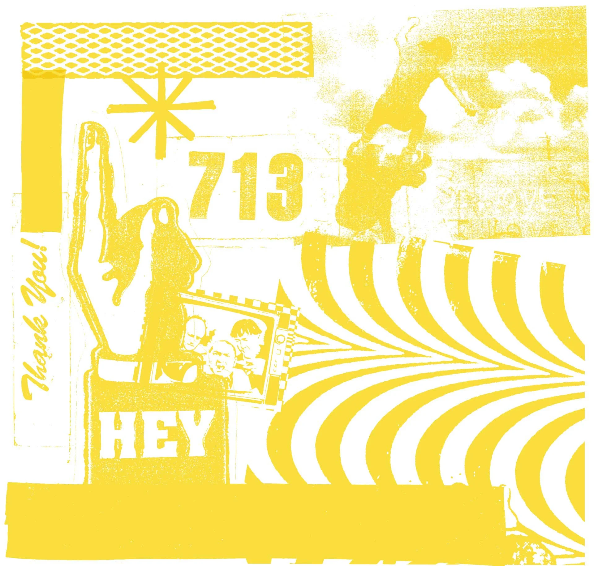 Artistic collage with bold graphics and vibrant yellow tones