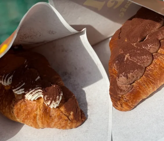 Decadent chocolate croissants with creamy filling, a French pastry delight