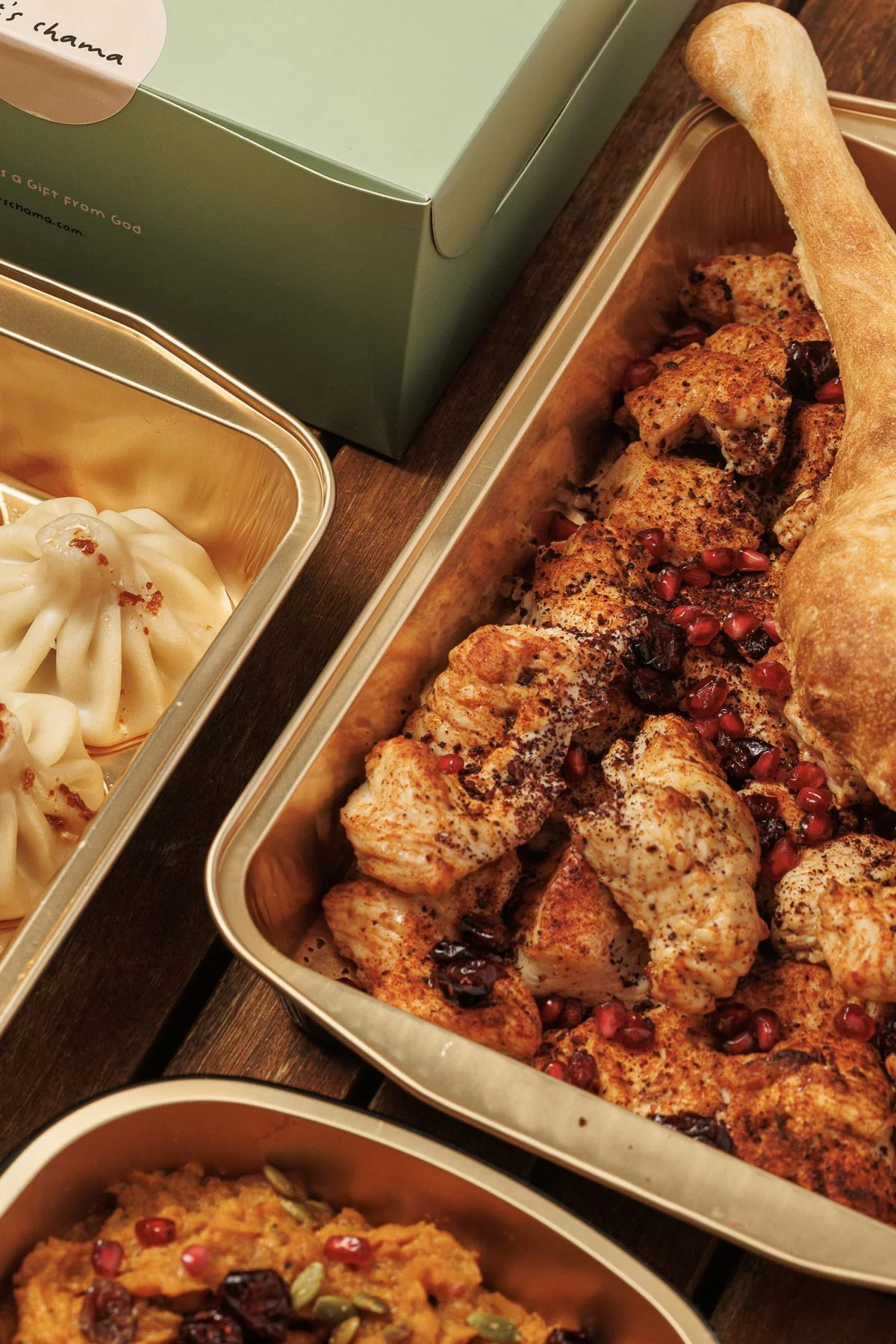 Roast chicken and sides packed for office catering