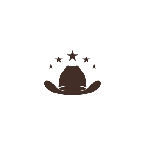 Stylized cowboy hat with stars above it
