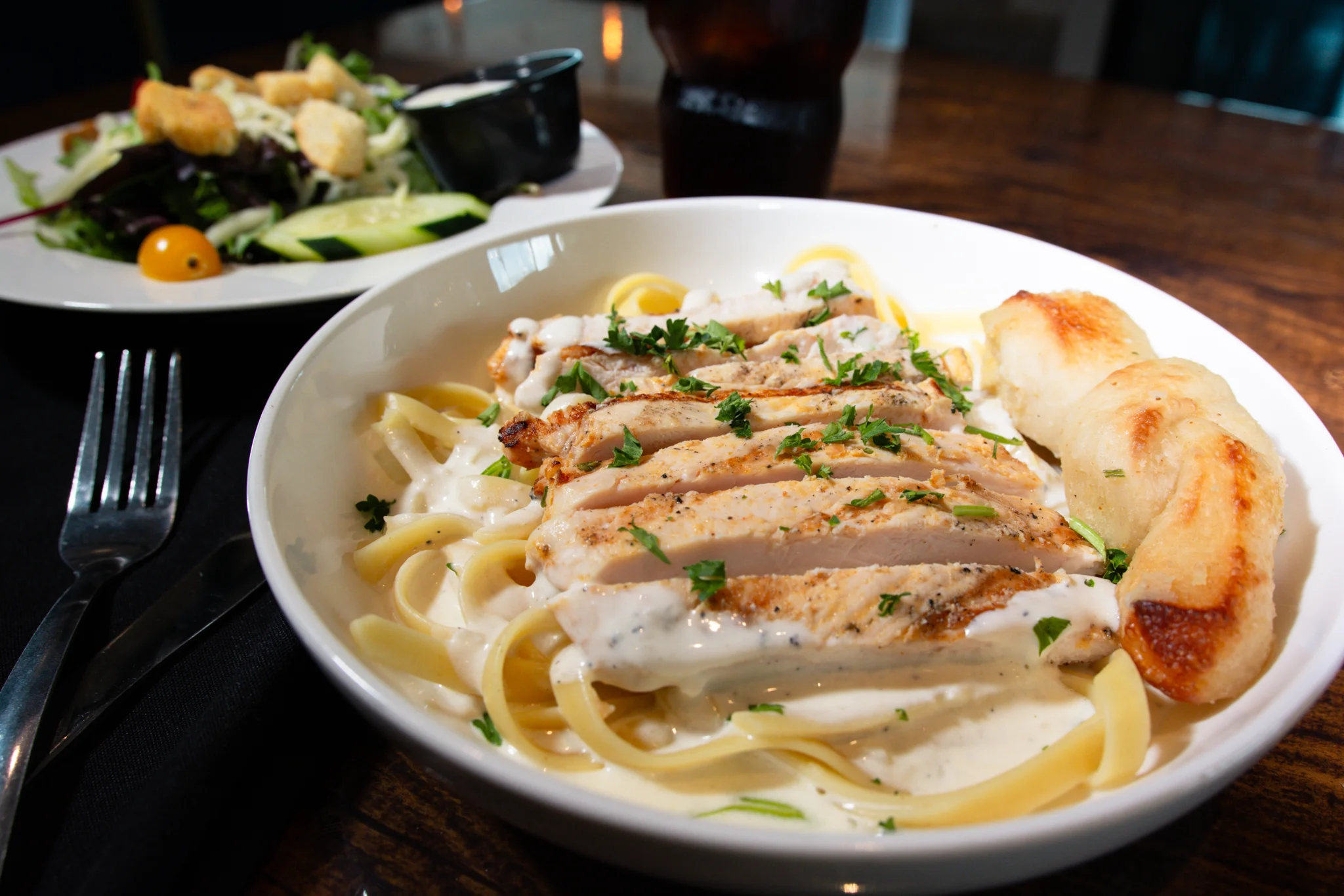 Creamy fettuccine Alfredo with grilled chicken