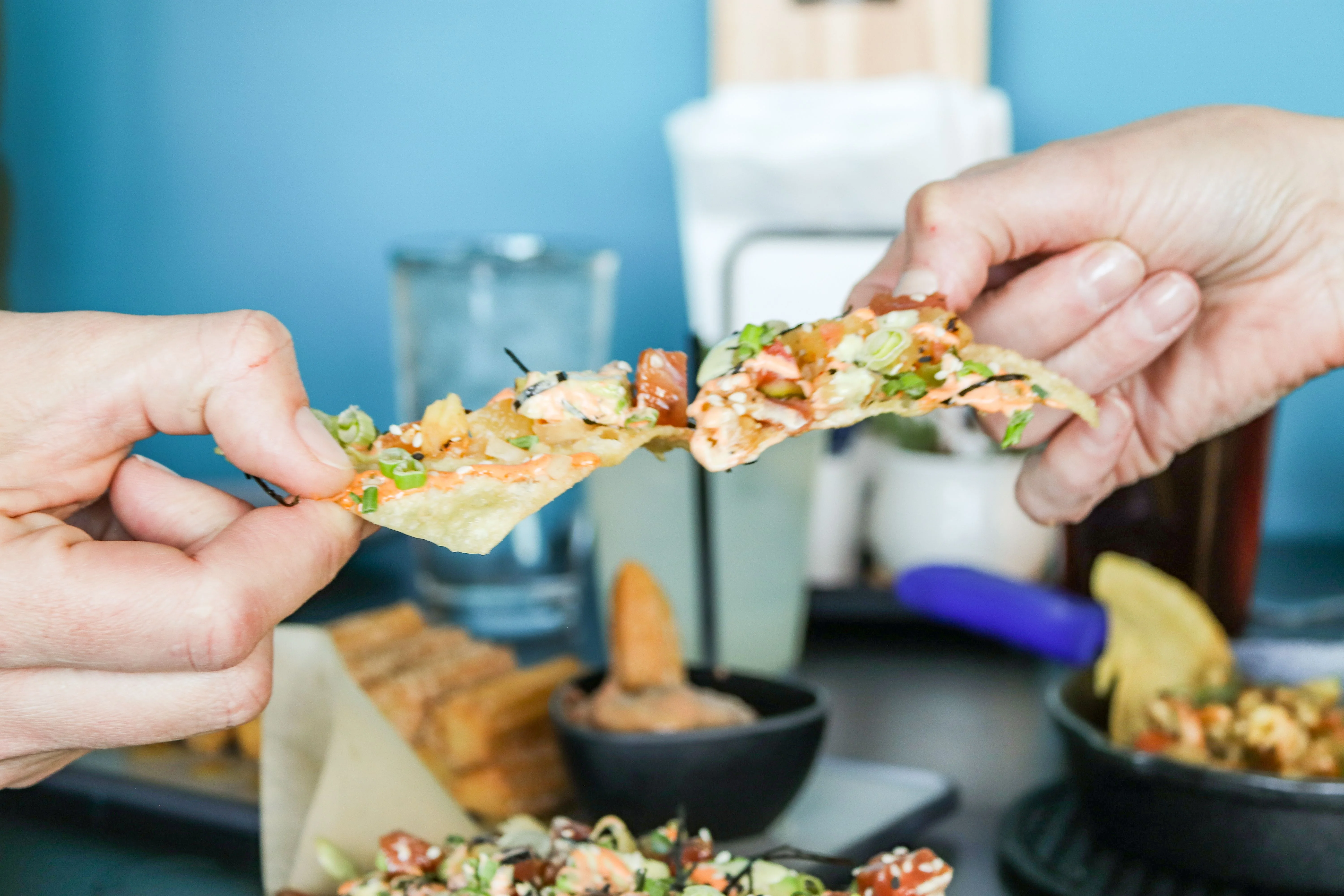 Crispy nachos topped with fresh ingredients