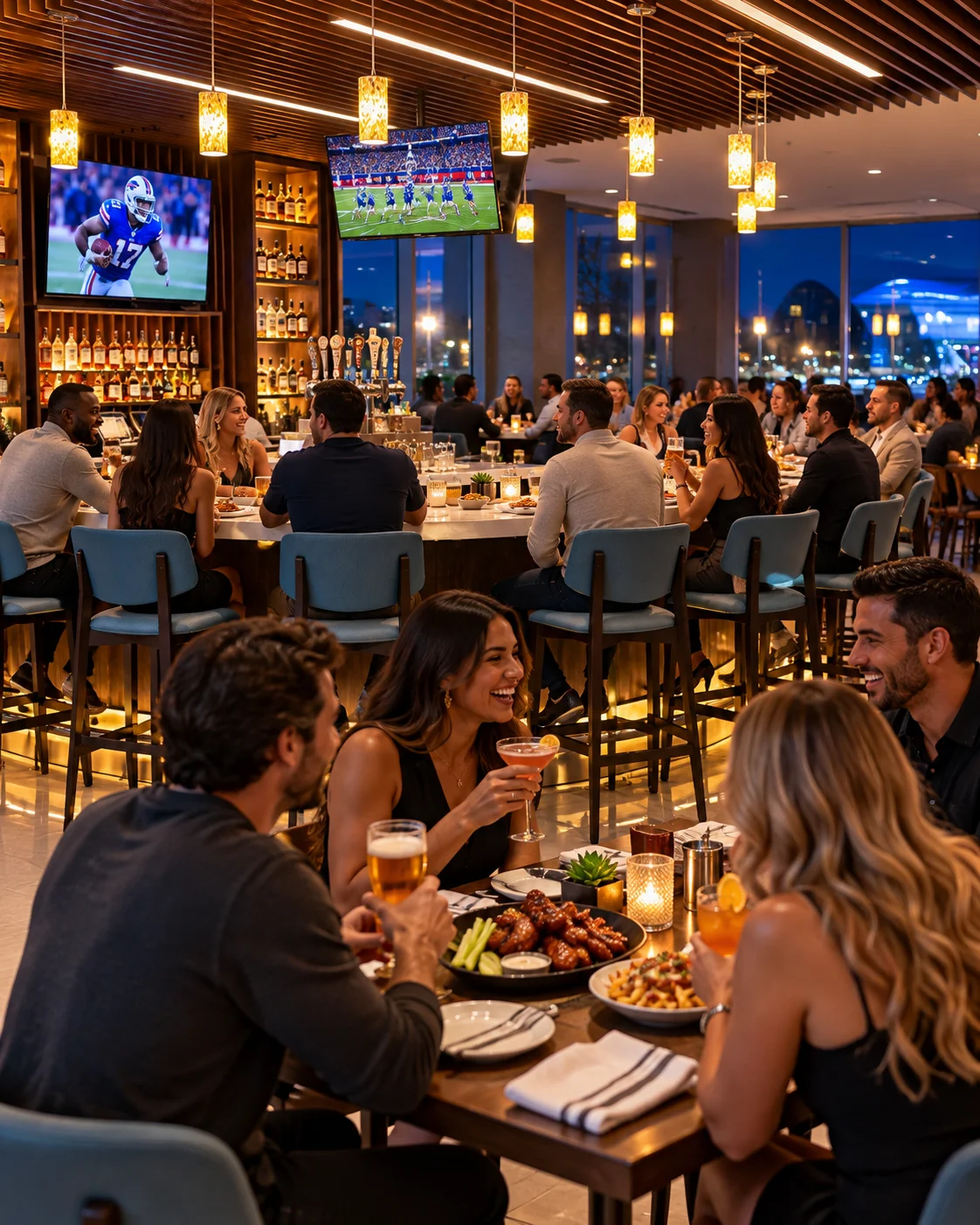 Guests sharing dinner in AMALA Restaurant and Bar