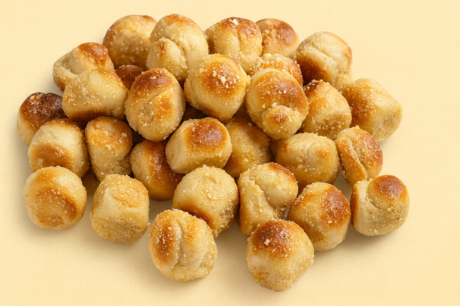 Freshly baked Italian gnocchi on a light background