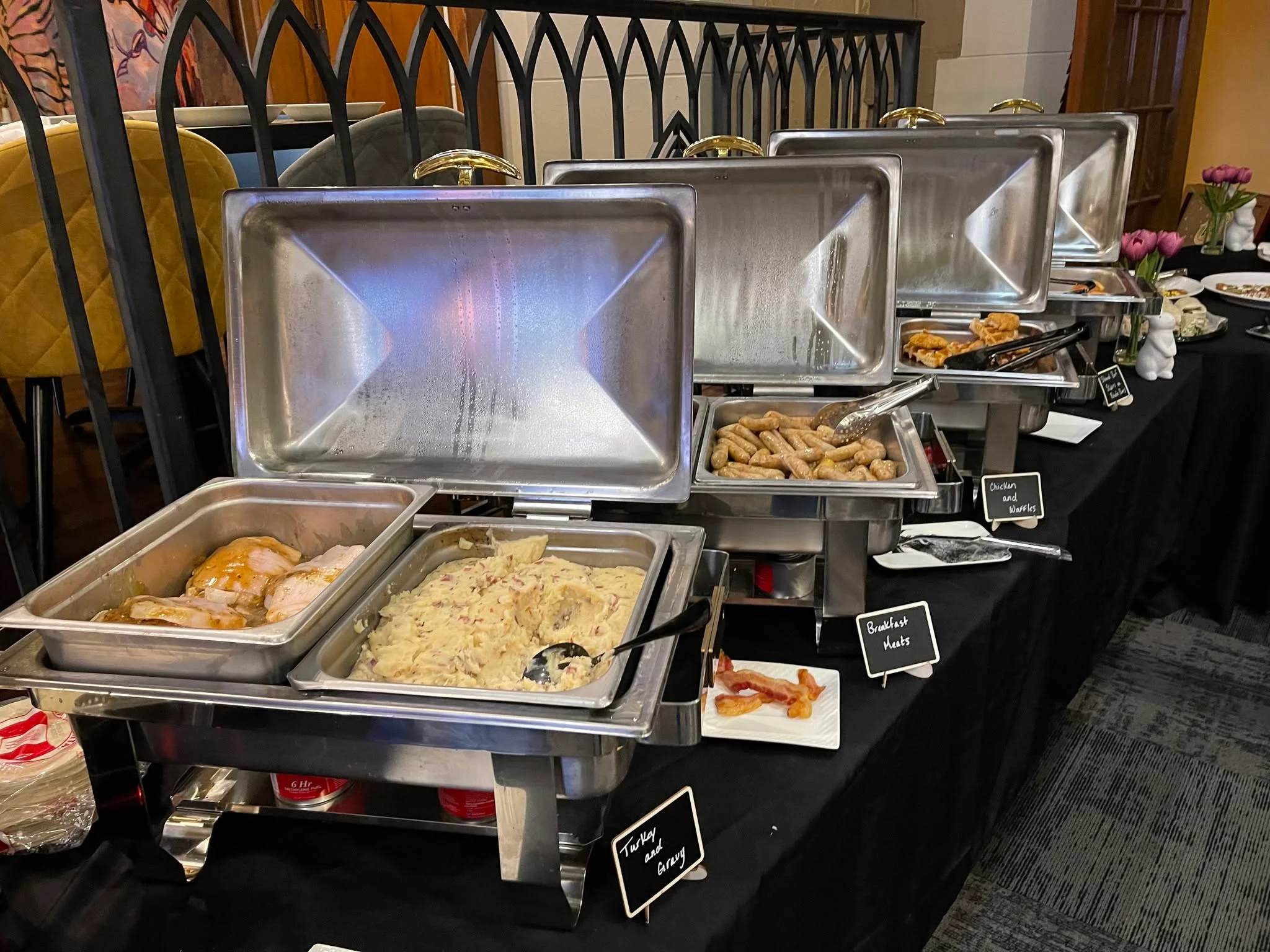 Buffet spread featuring Southern-style comfort food