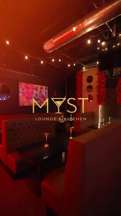 A collage featuring bold text and vibrant images, expressing themes of celebration and nightlife.