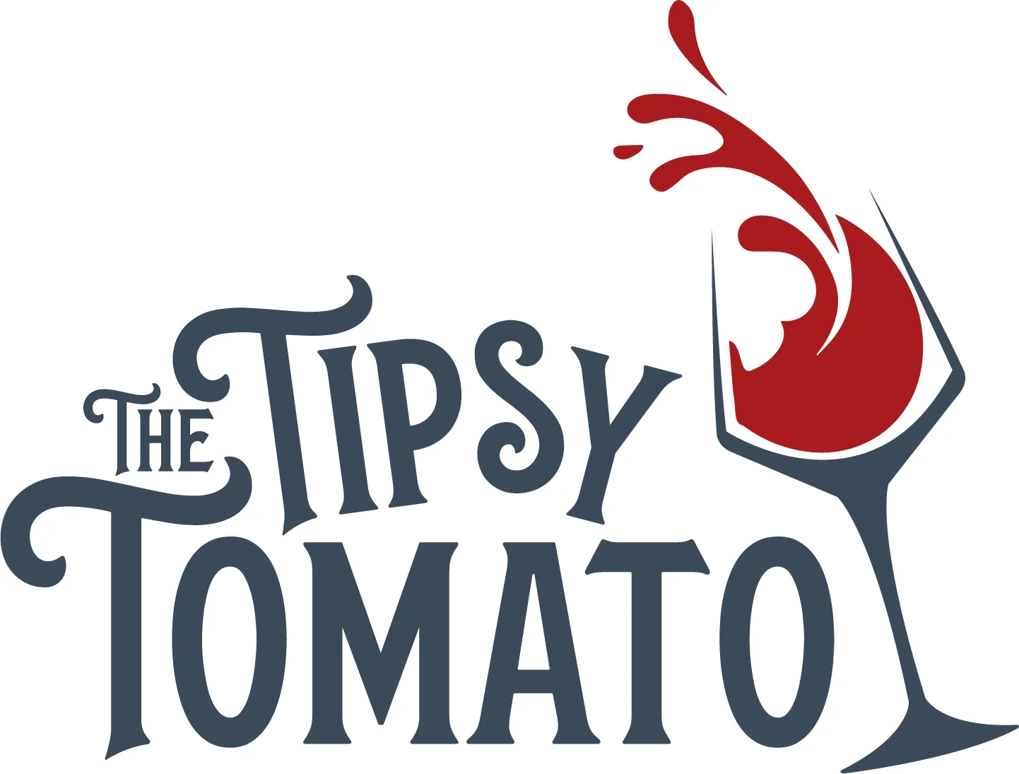 A logo featuring a cocktail glass with a splash of red liquid, accompanied by stylized text.
