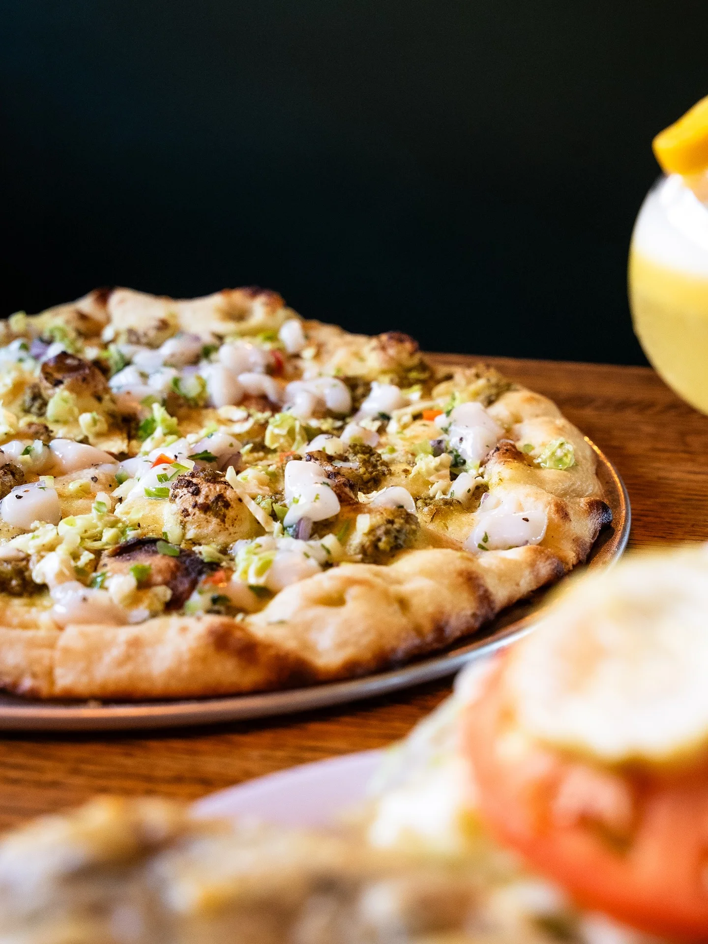 Gourmet seafood pizza with fresh toppings