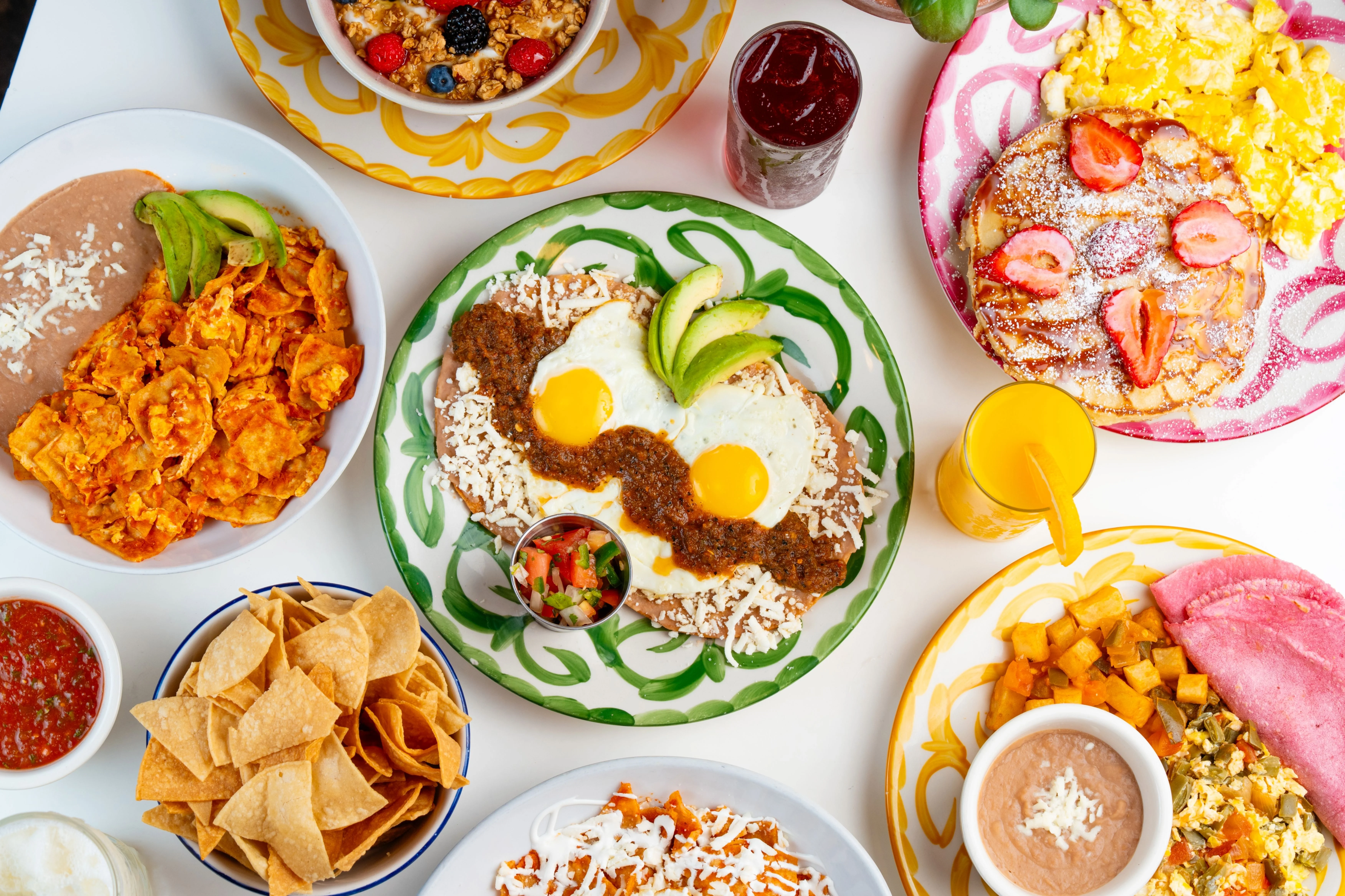 Traditional Mexican huevos rancheros served with sides