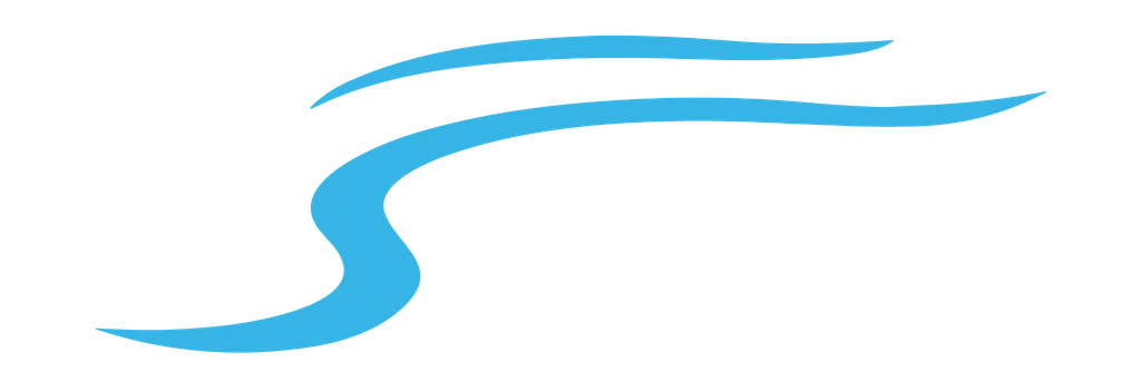 Stylized logo design with flowing blue lines