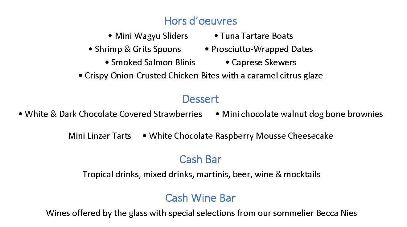 Elegant hors d'oeuvres and desserts for a sophisticated event