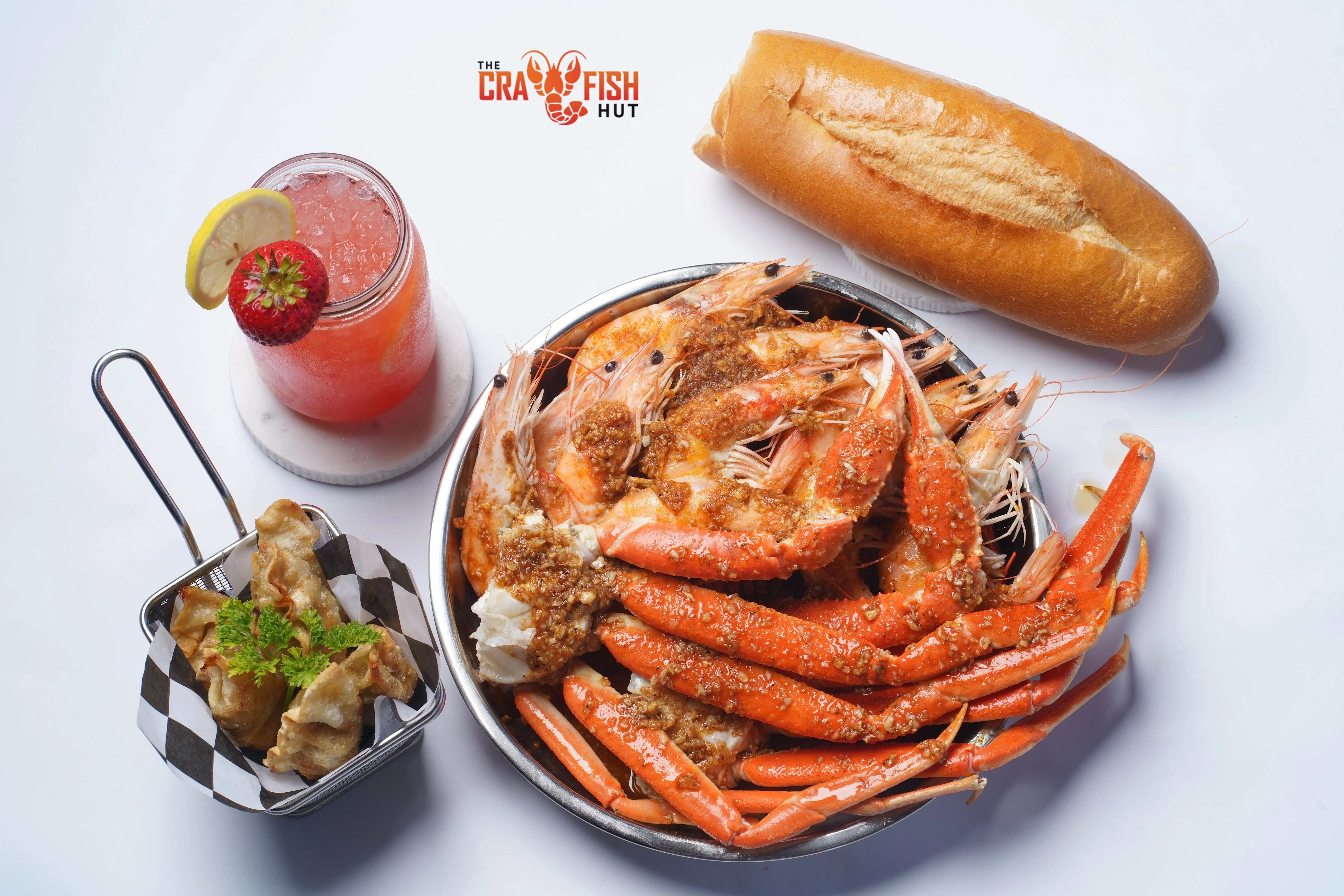 Seafood boil featuring shrimp and crab legs