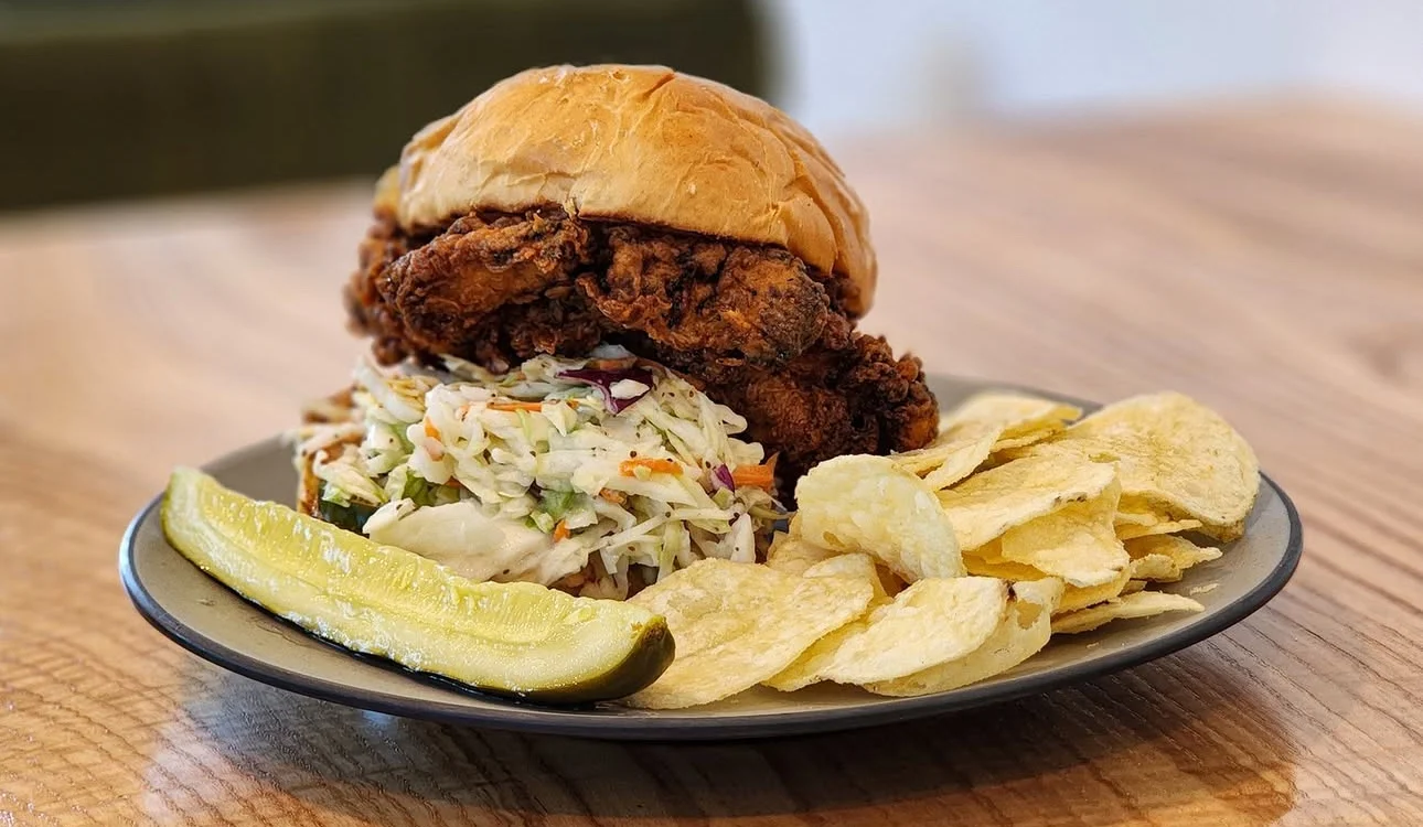 Southern fried chicken sandwich with coleslaw