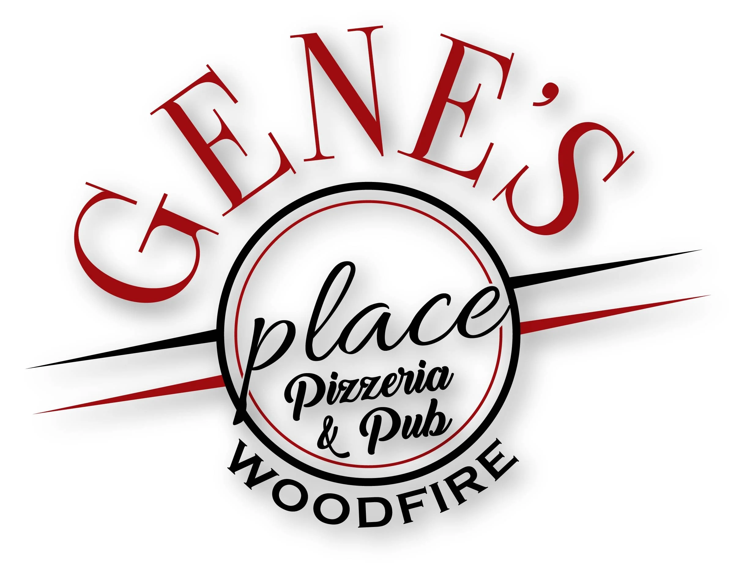 Logo of Gene's Place Pizzeria & Pub featuring woodfire style