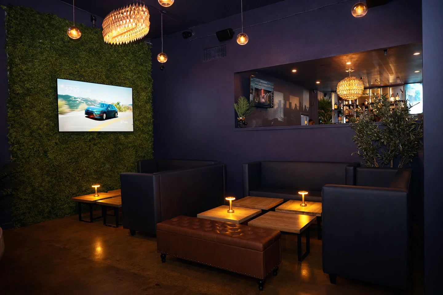 Stylish restaurant lounge with modern decor and ambient lighting