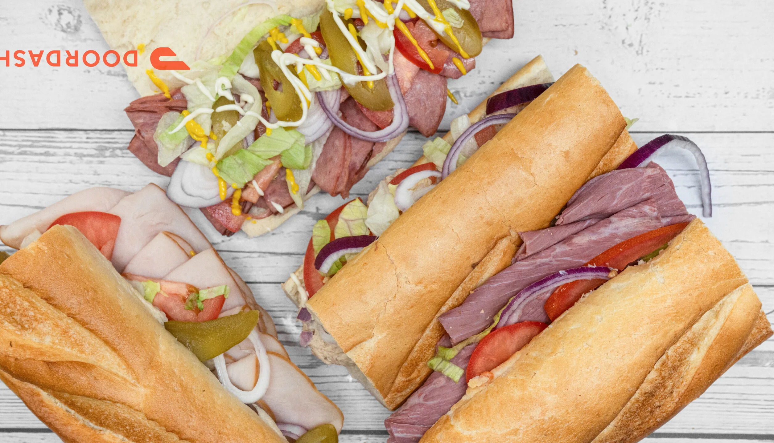 Classic deli sandwiches on fresh baguettes