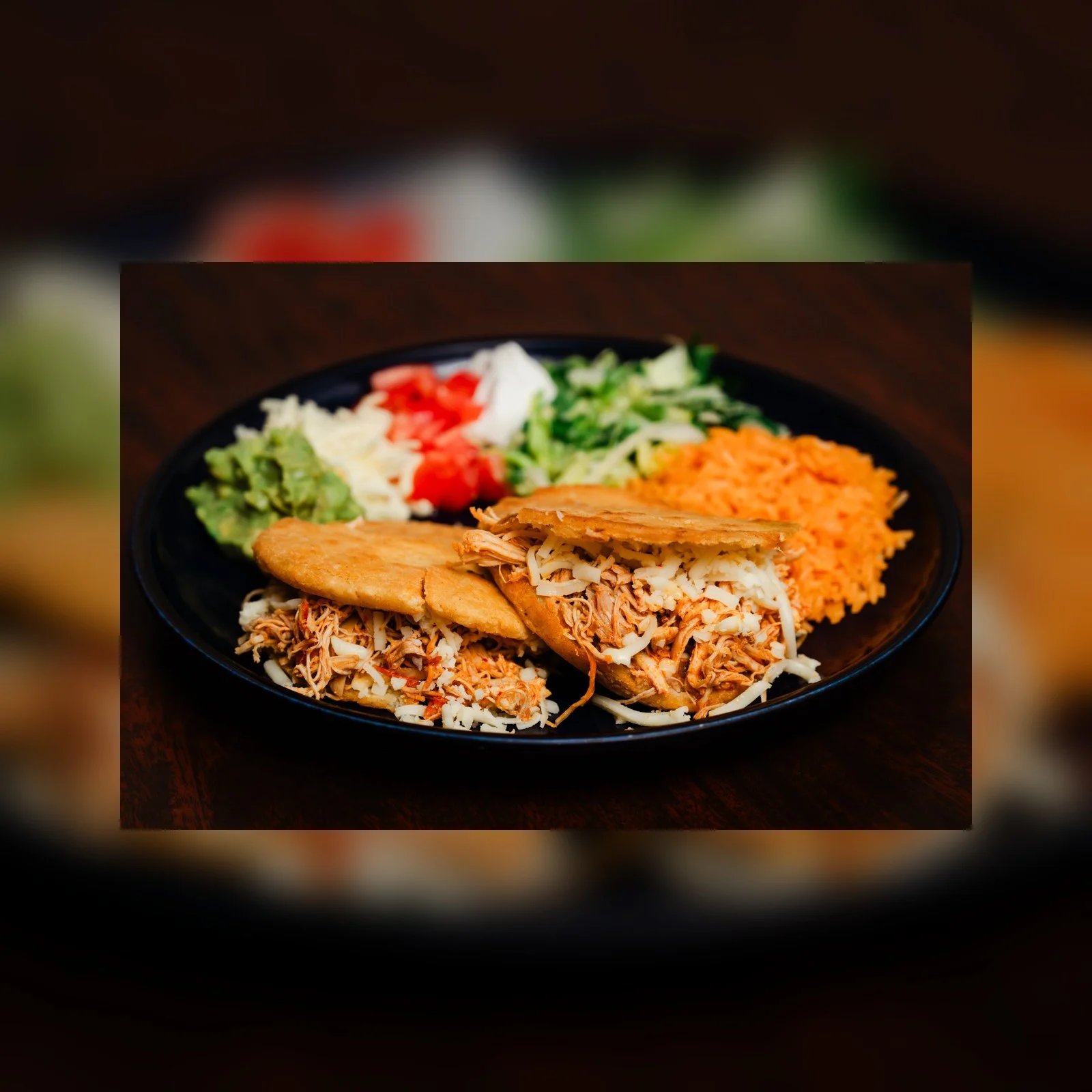 Delicious Mexican chicken tacos with rice and fresh toppings