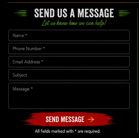Contact page for JamRocks315, showcasing Jamaican cuisine and event catering