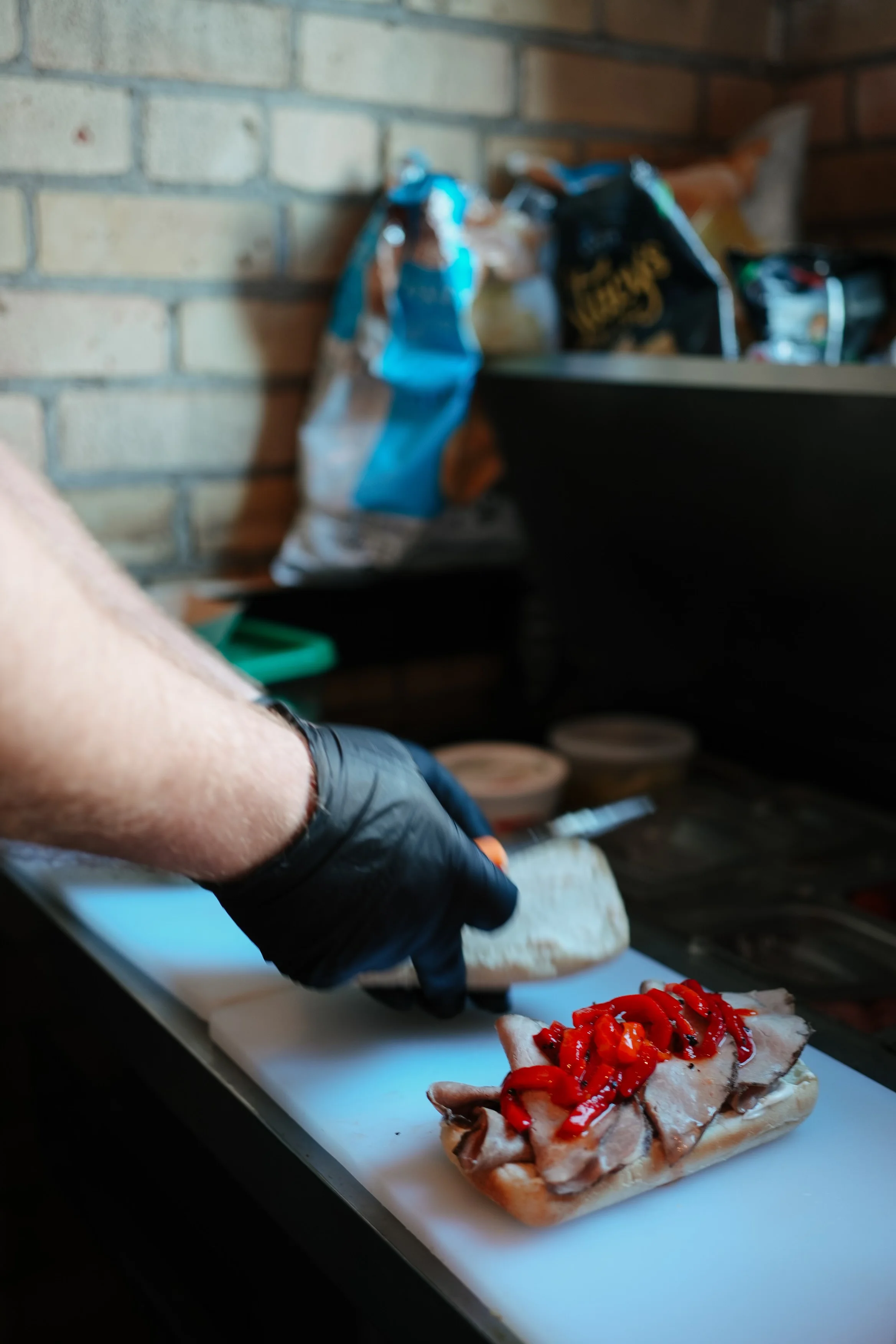 Italian roast beef sandwich with peppers