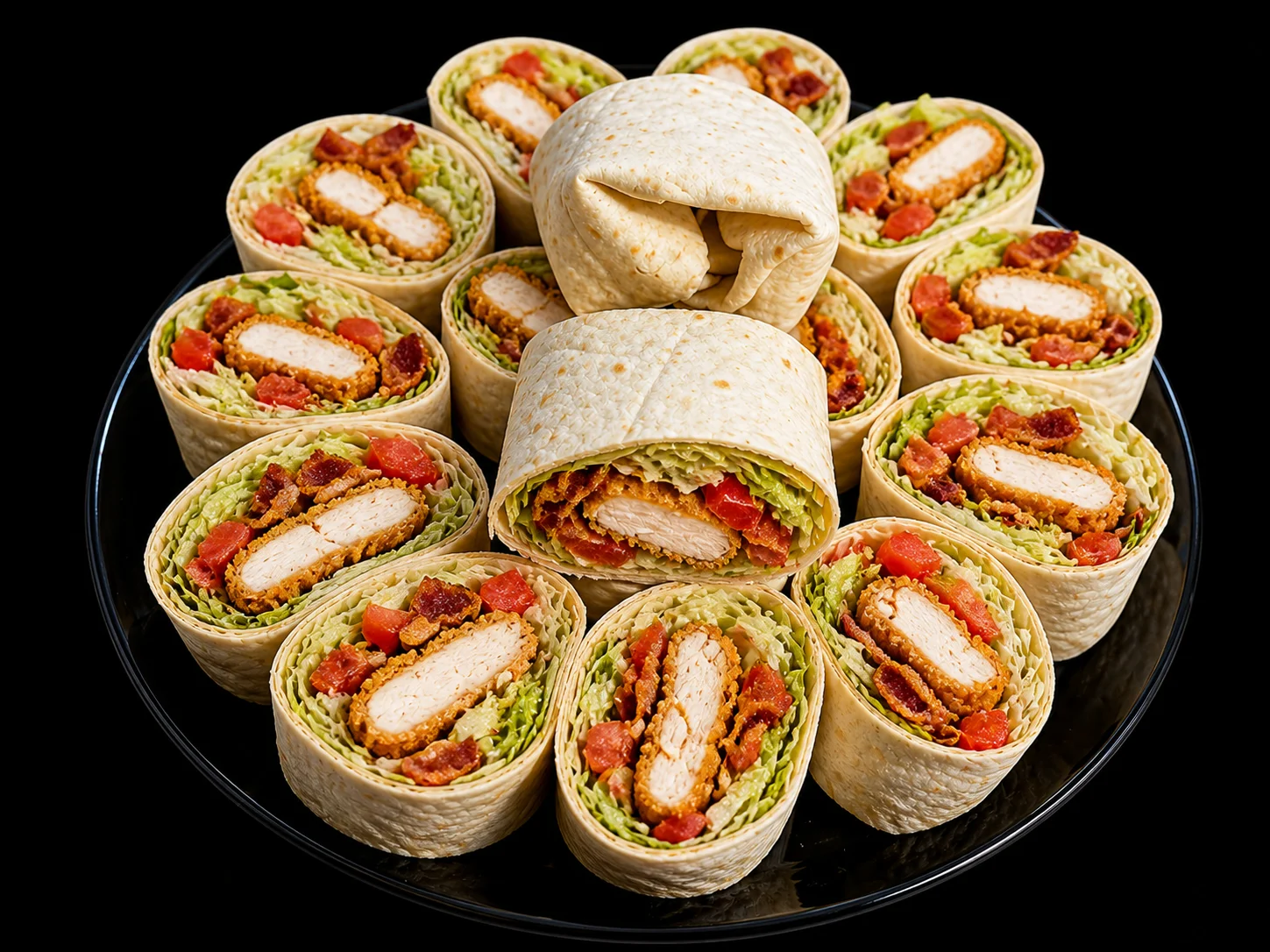 Crispy chicken wraps on a platter