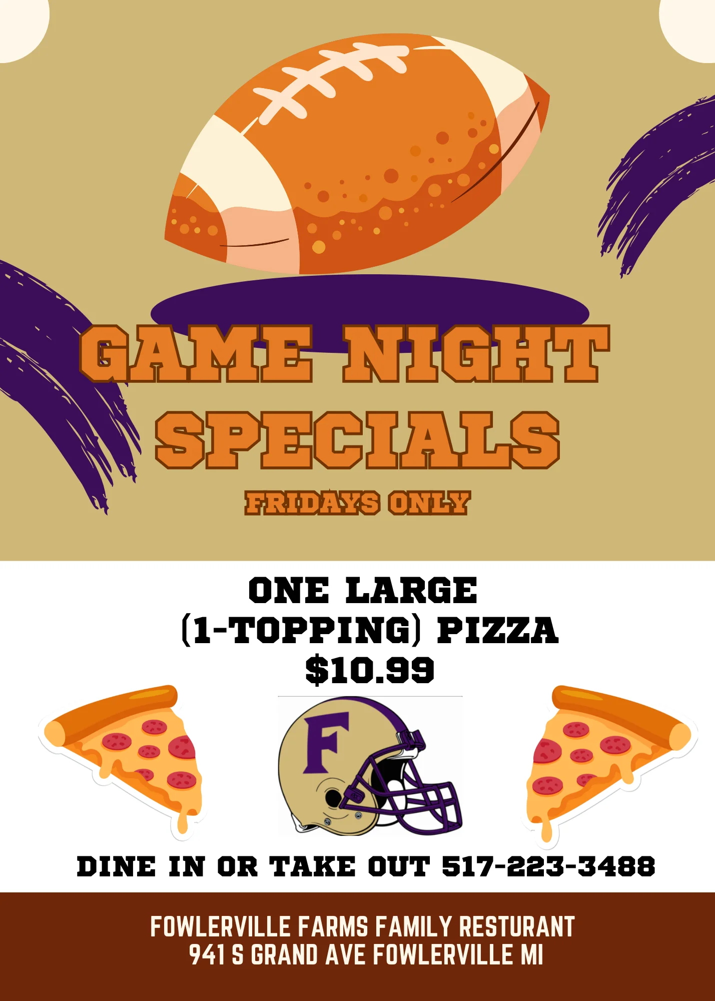 Game night pizza special at a family restaurant