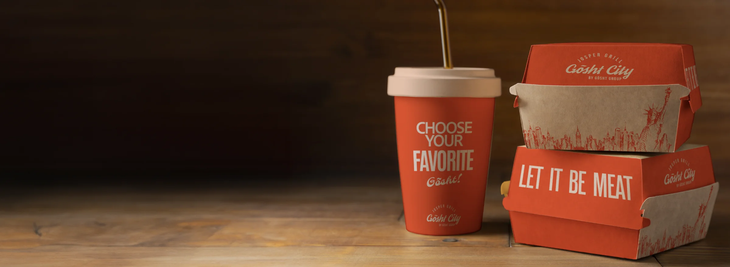 Takeout packaging from a modern grill restaurant