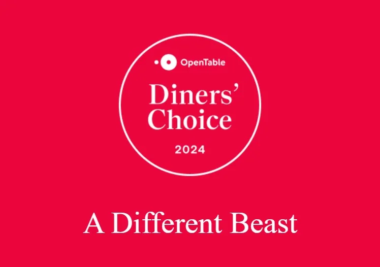 OpenTable Diners' Choice 2024 award for A Different Beast restaurant