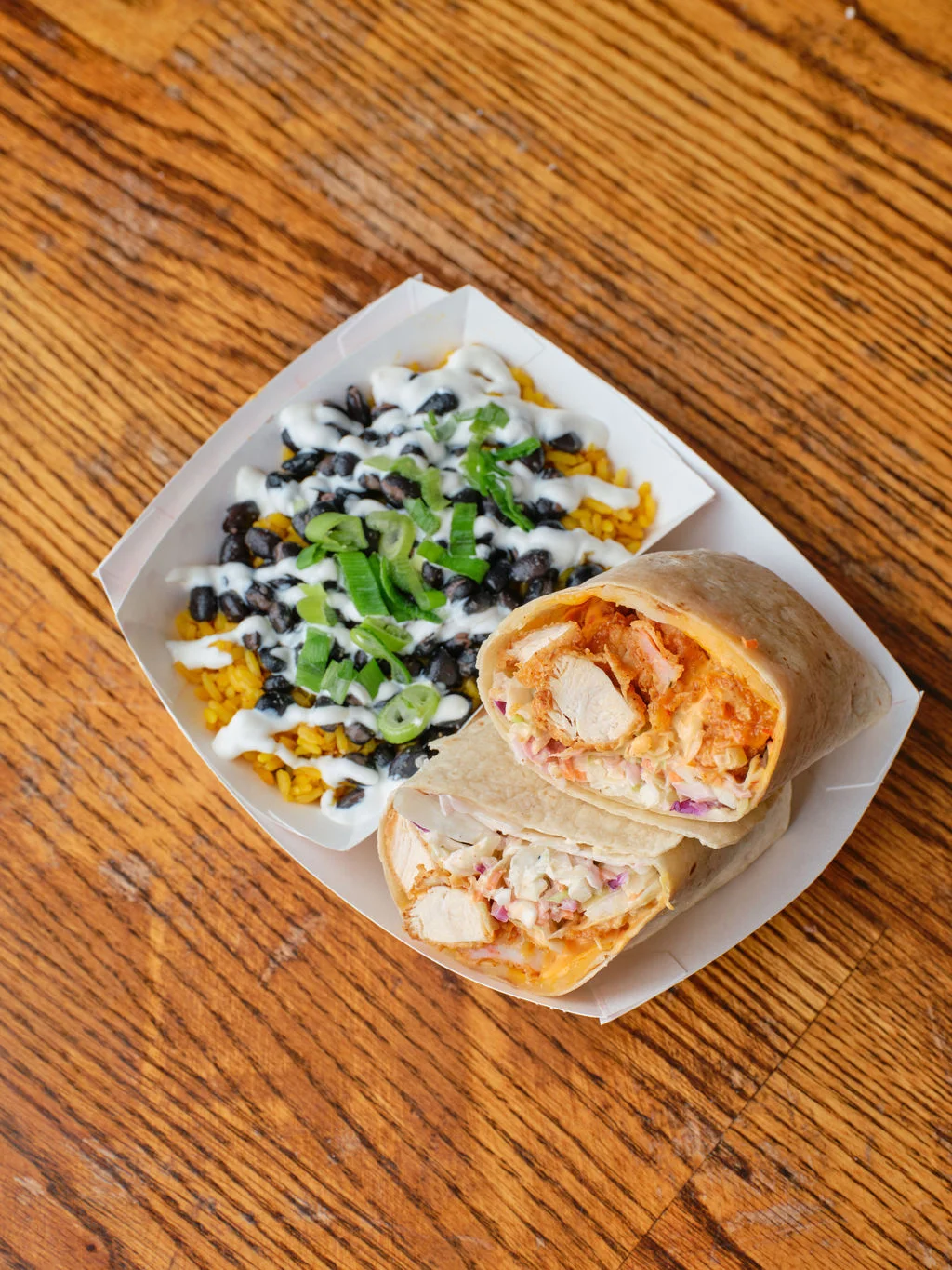 Delicious chicken burrito with rice and black beans
