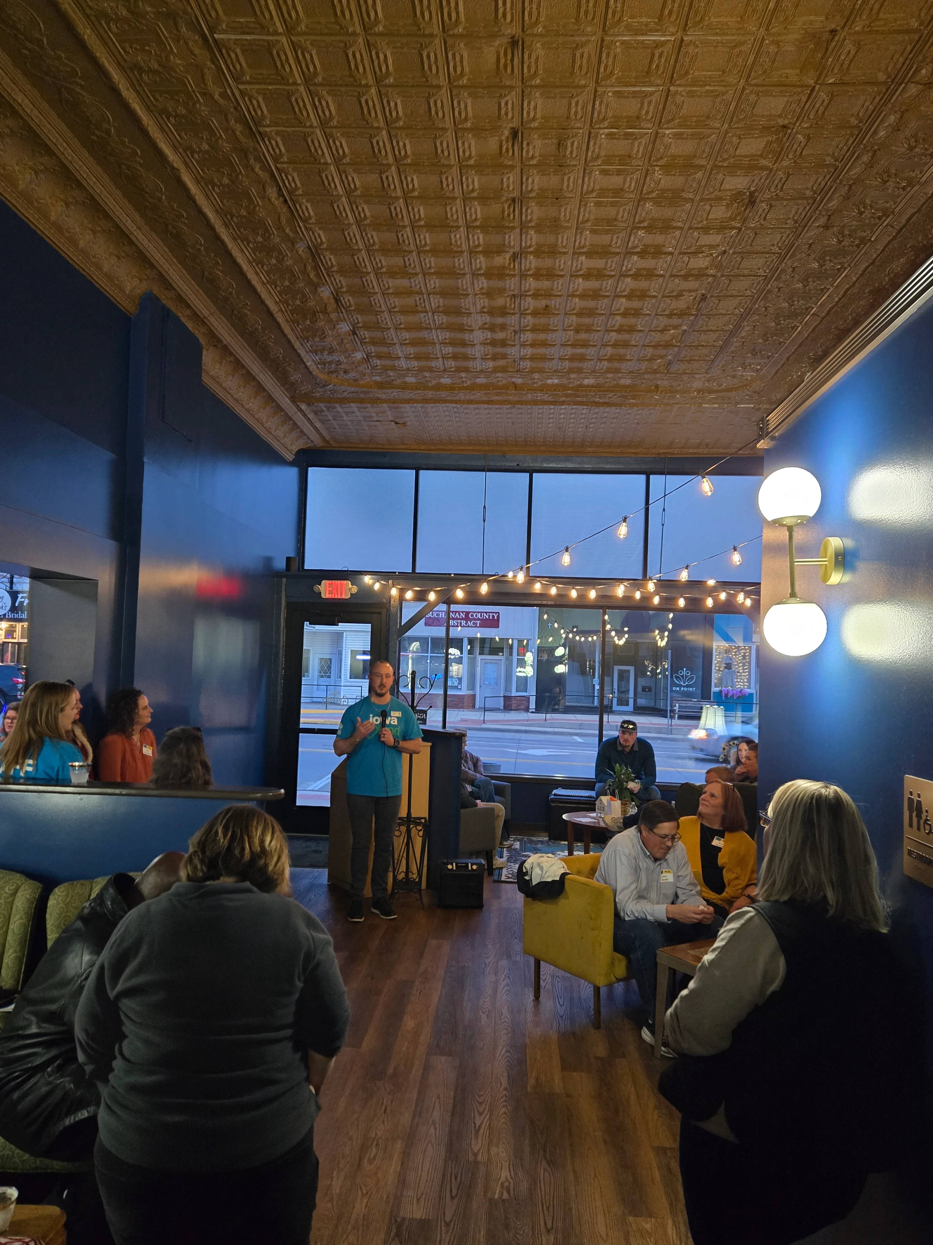 An evening gathering at Gedney Bakery & Coffeehouse