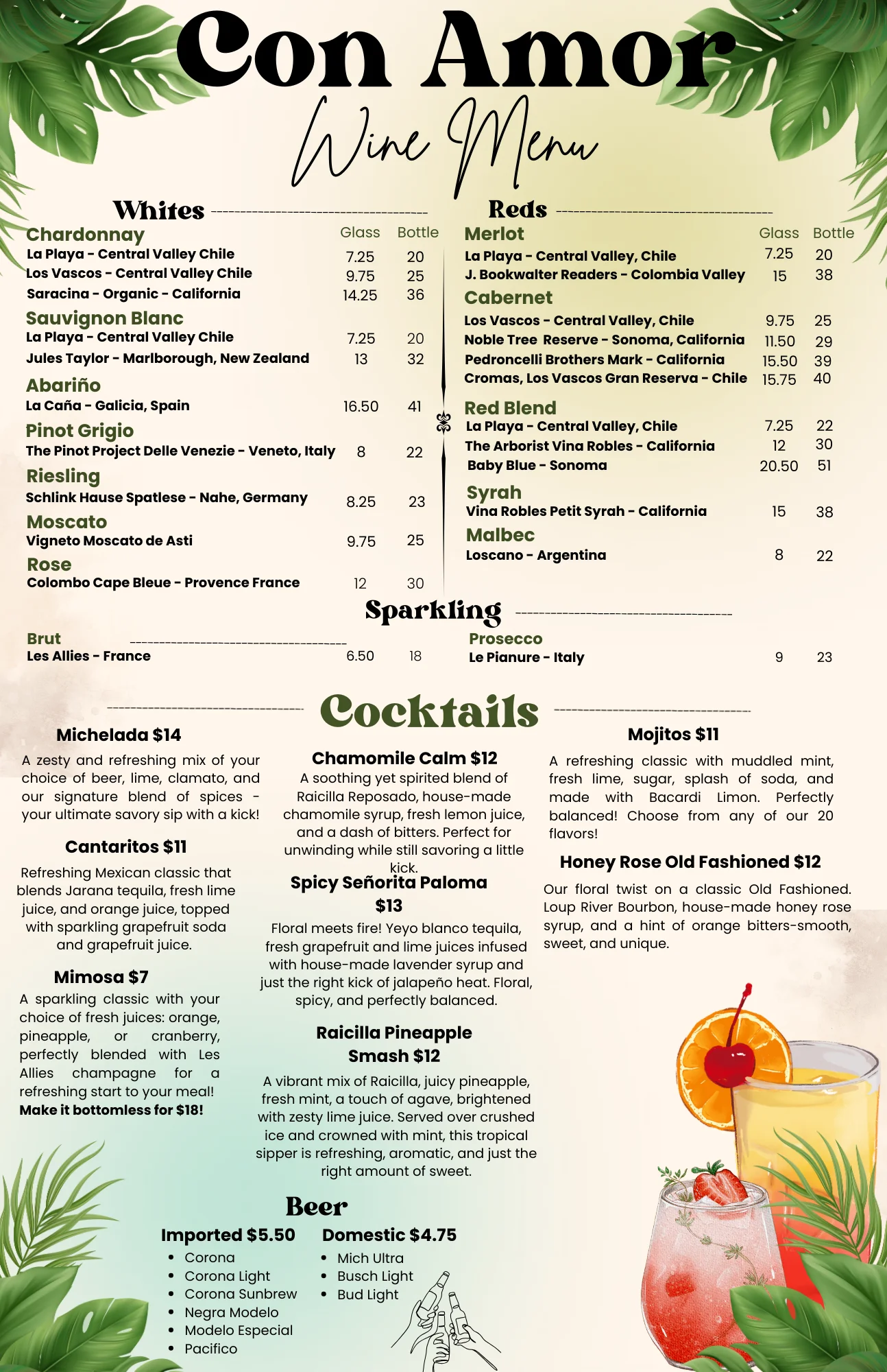 Wine menu featuring diverse selections from various regions