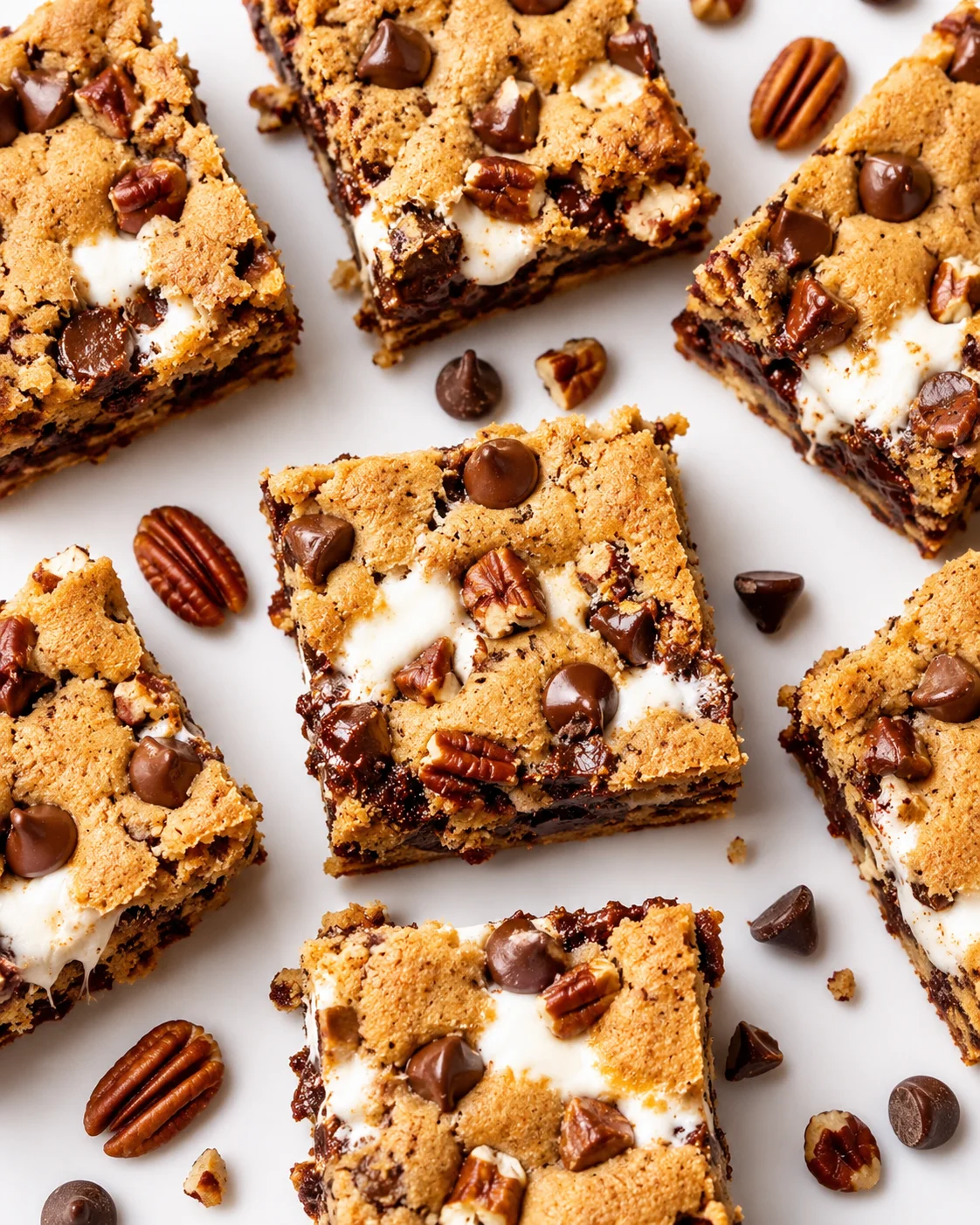 Decadent chocolate pecan blondies with marshmallows
