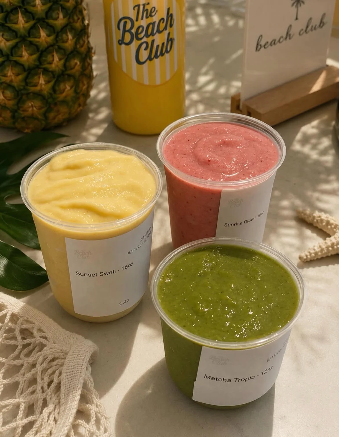 Refreshing tropical smoothies at a beach club